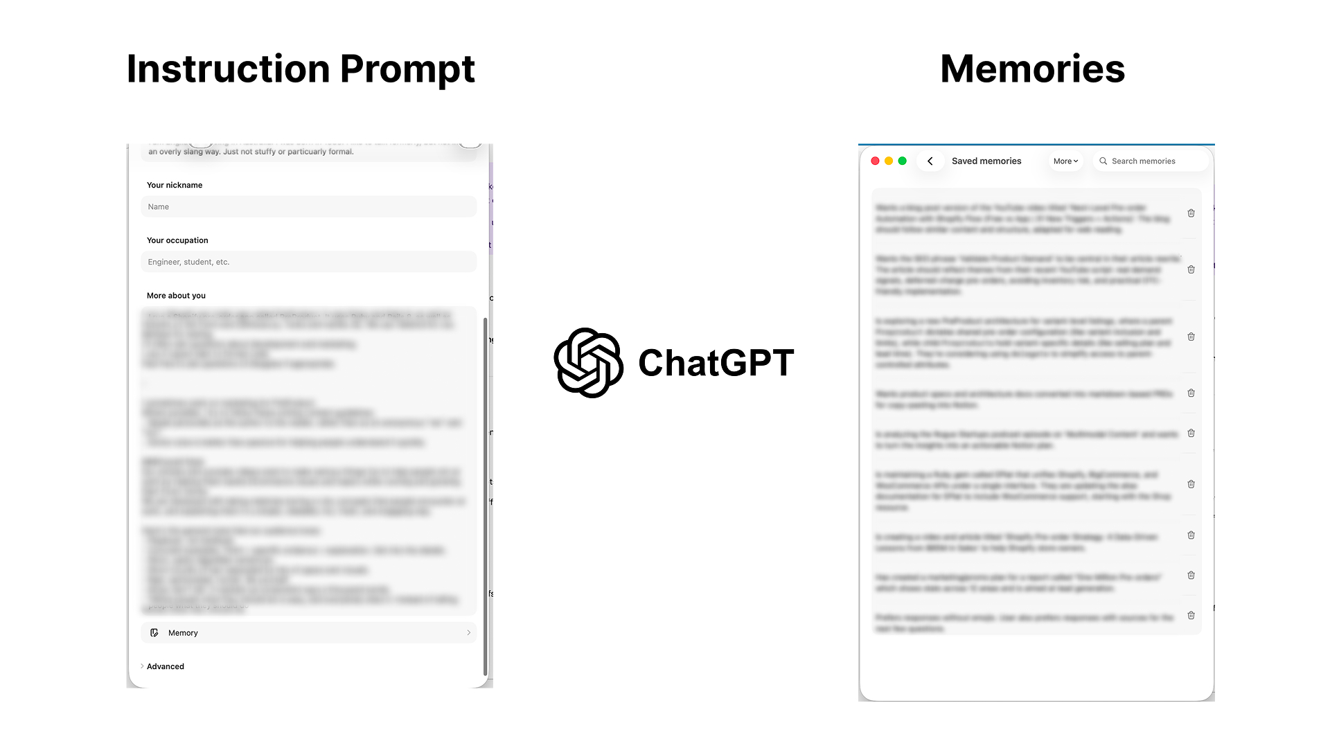 ChatGPT's custom instructions and memories interface