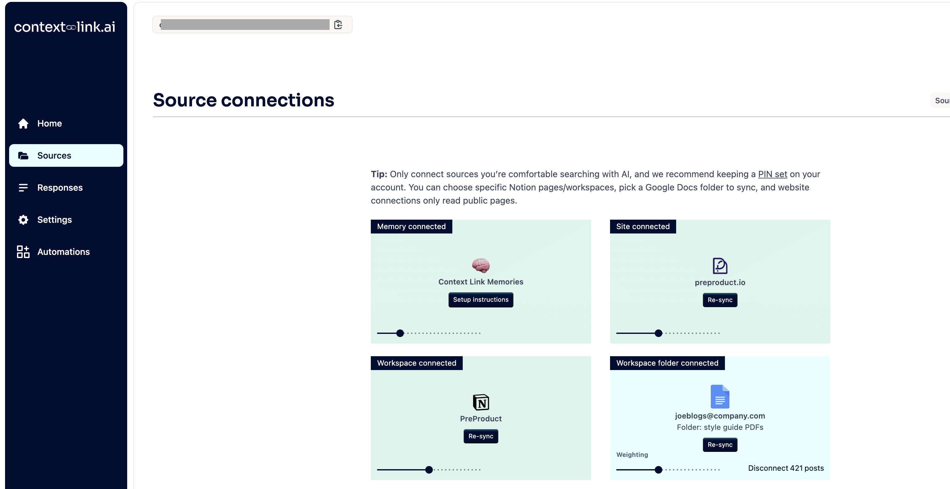 Connecting Google Drive to Context Link