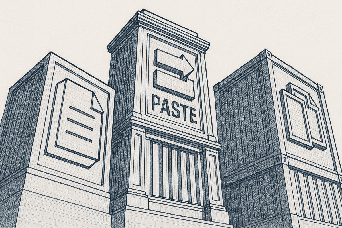 Copy and paste workflow showing manual context transfer into an AI chat session