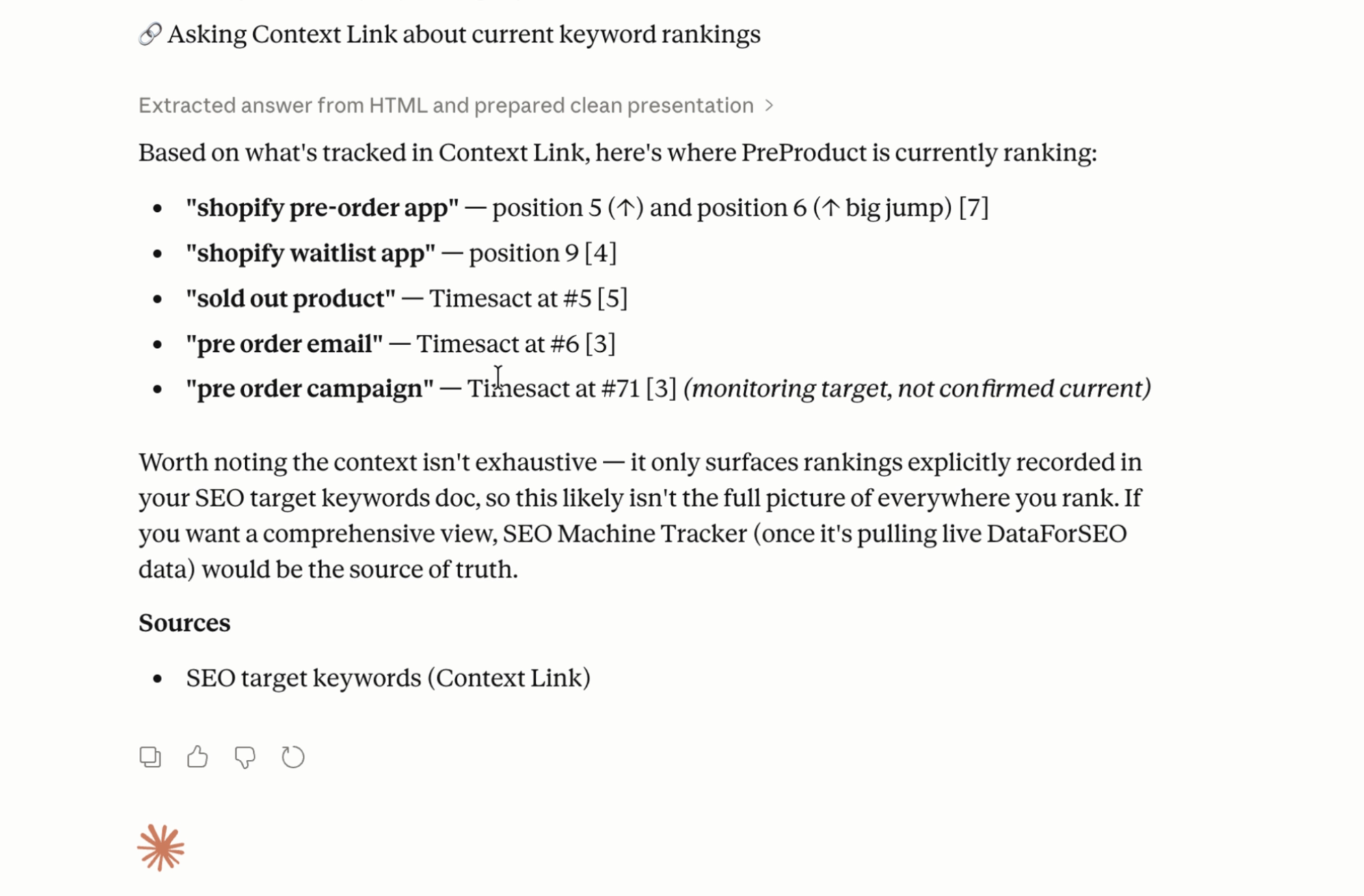 Ask Question returning a grounded paragraph with numbered citations in Claude