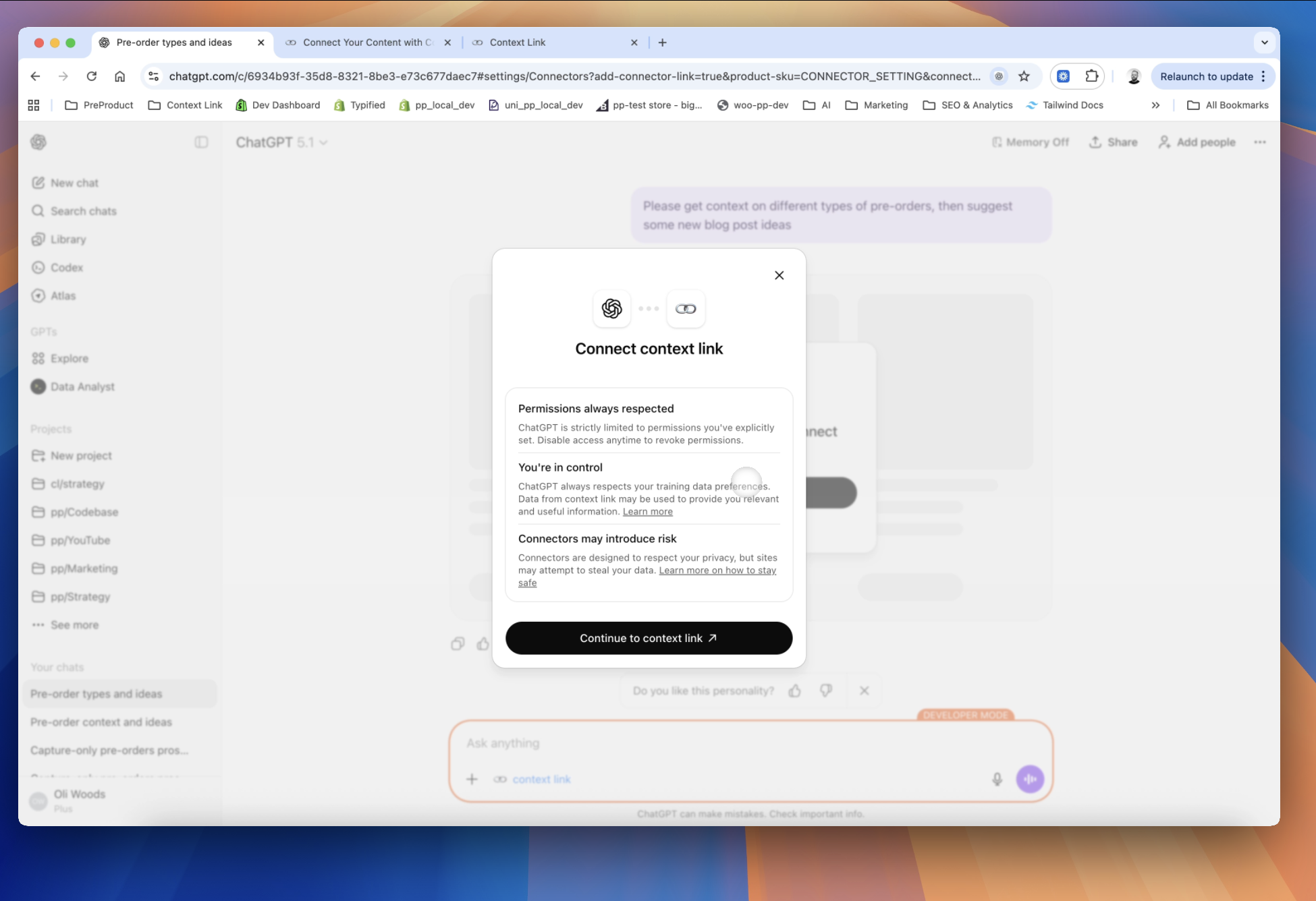 Image showing the Context Link authentication approval screen